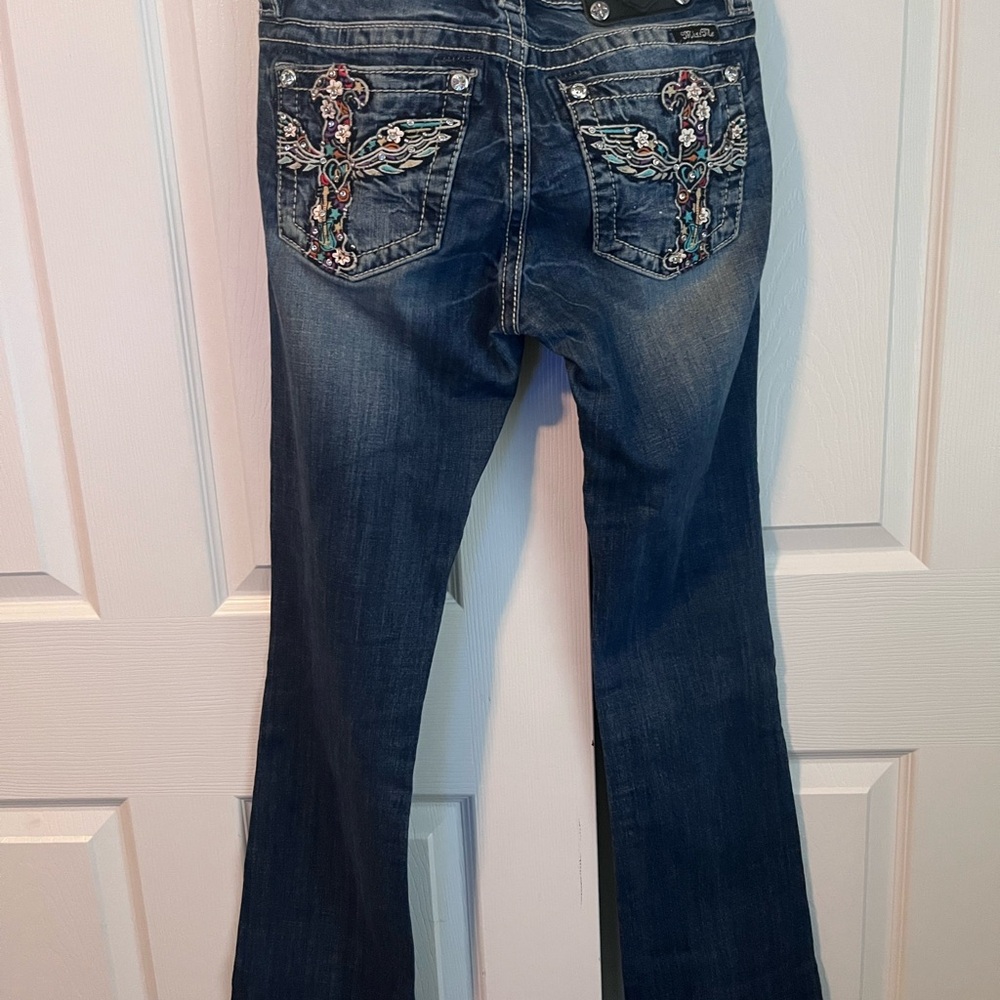 Miss Me Dark Blue Boot Cut Jeans with Embroidery